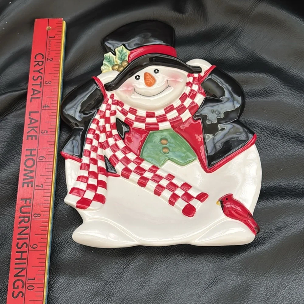 Fitz and Floyd Holly Jolly Snowman Plate with Red Checked Scarf from 2004